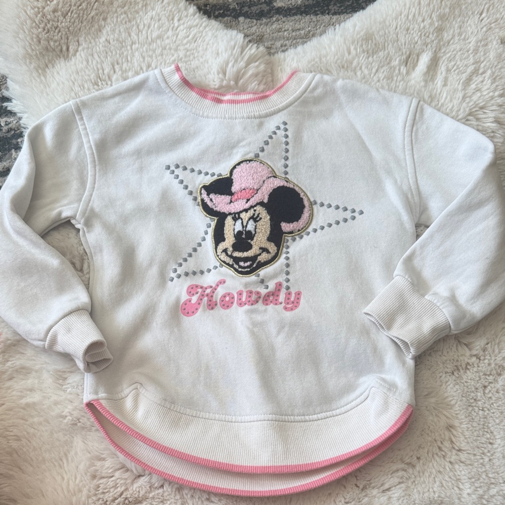 Disney 4T White & Pink Minnie Mouse 'Howdy' Pullover Sweatshirt